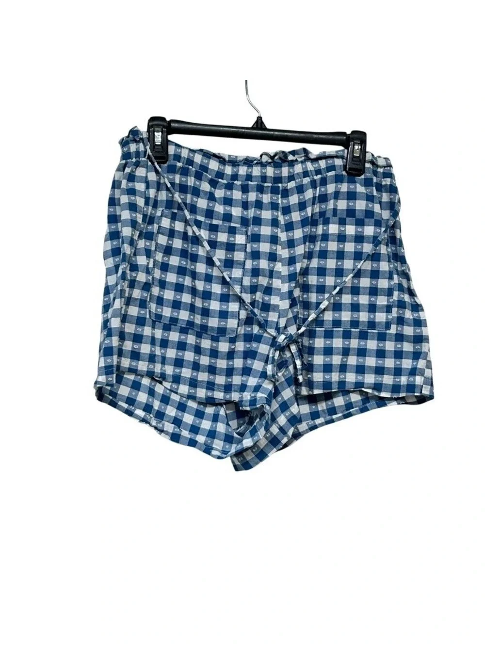 Lauren Conrad Women's Blue Gingham Swiss Dot Paperbag Waist Comfy Shorts Size L